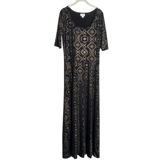 LuLaRoe Womens Maxi Dress Large Black Gold Metallic Geometric Print Scoop Neck - Picture 1 of 5